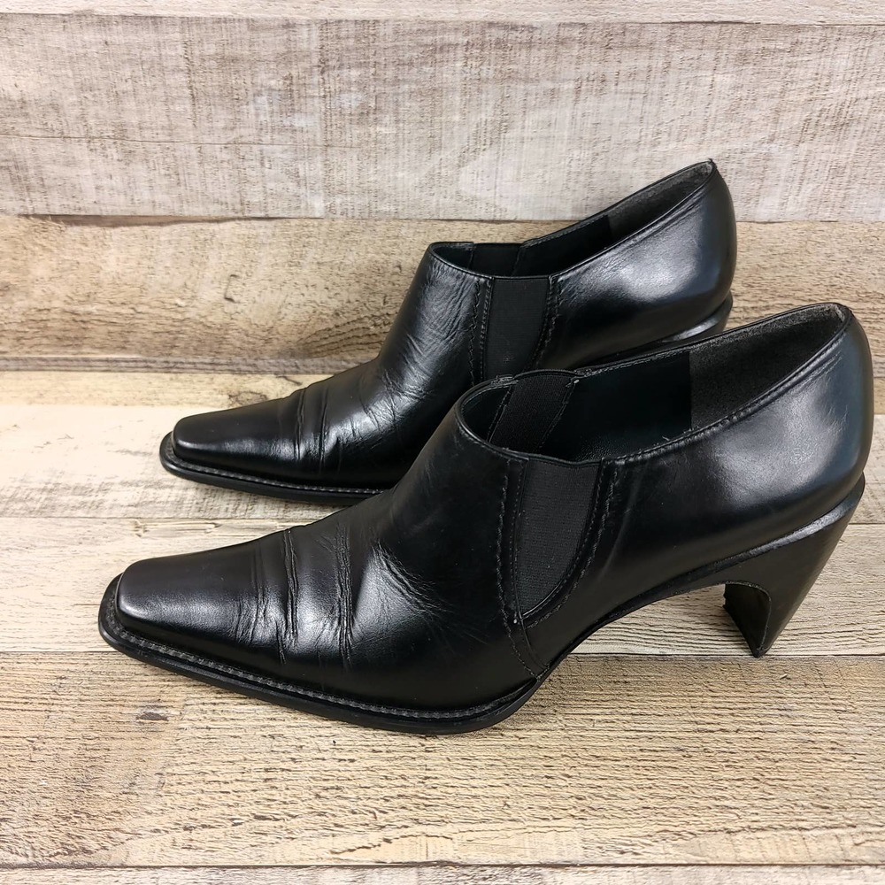 Stuart Weitzman Vintage Black Leather Ankle Bootie Heel Size 7.5